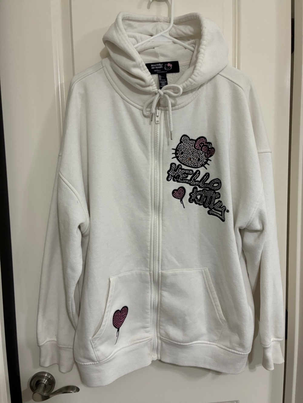 Forever 21 White Zip-Up Hoodie with Hello Kitty